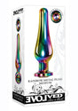 Evolved Rainbow Metal Anal Plug Medium Gem with colorful design and rainbow gem base.