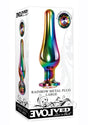 Evolved Rainbow Metal Anal Plug Large with colorful finish and sparkling gem, designed for advanced pleasure seekers.