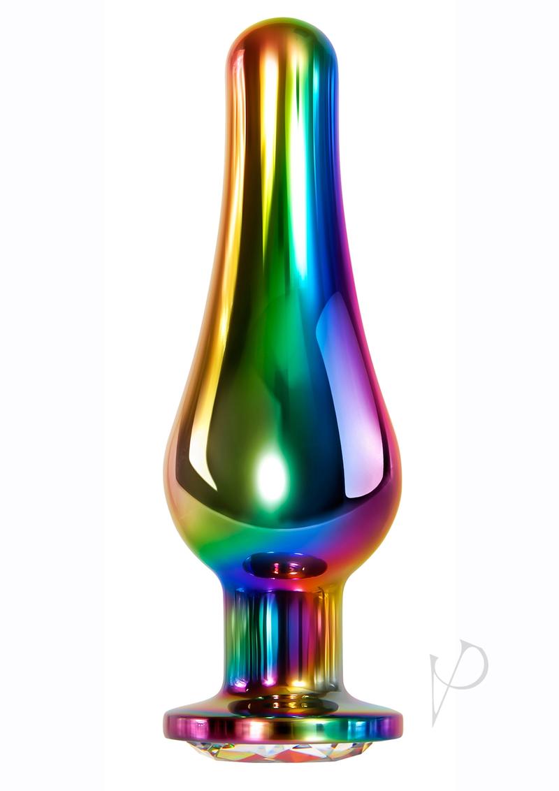 Evolved Rainbow Metal Anal Plug Large with smooth finish and rainbow gem base for enhanced pleasure.