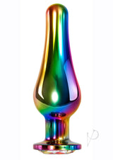 Evolved Rainbow Metal Anal Plug Large with smooth finish and rainbow gem base for enhanced pleasure.