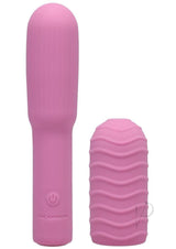 Pocket Rocket Elite Mini Vibrator Removable Sleeve Pink, smooth silicone vibe with removable textured sleeve.