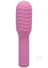 Pocket Rocket Elite Mini Vibrator Removable Sleeve Pink in smooth pink silicone with wave texture design.