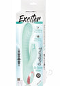Exciter Thumping G-Spot Rechargeable Rabbit Vibrator Aqua packaging with thumping and vibration functions.