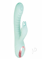 Exciter Thumping G-Spot Rechargeable Rabbit Vibrator Aqua in aqua color with dual stimulation features.