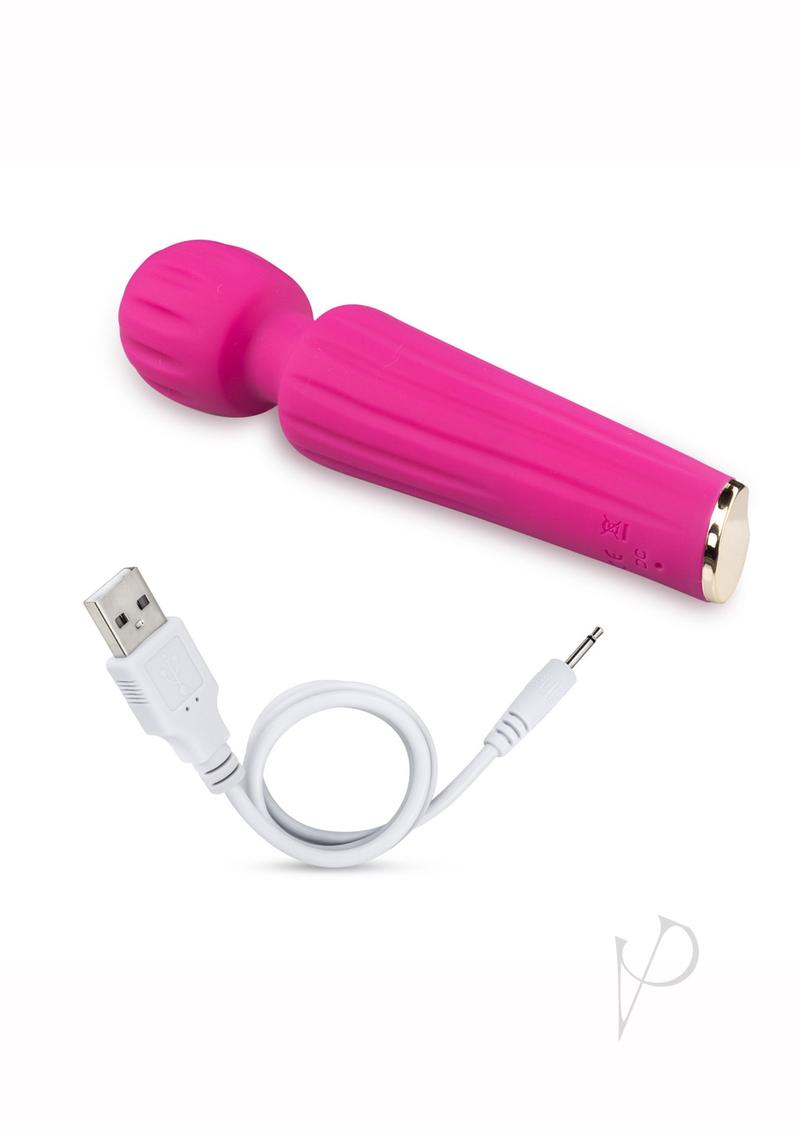 Blush Allana Silicone Wand Vibrator Magenta Rose Gold with charging cable, powerful rumbly massage wand