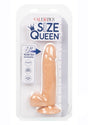 Size Queen Realistic Dildo 6 inches Vanilla in packaging with measurement details for pleasure seekers.