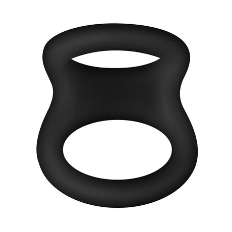 Forto F-22 D Ring Liquid Silicone Cock Ring Black displayed against a white background.
