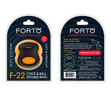 Forto F-22 D Ring Liquid Silicone Cock Ring Black packaging showing size, material, and usage instructions.