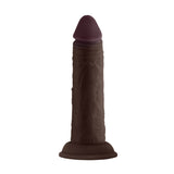 Shaft Model J 5.5 inch Liquid Silicone Dong Mahogany on a white background, showcasing its realistic design and texture.