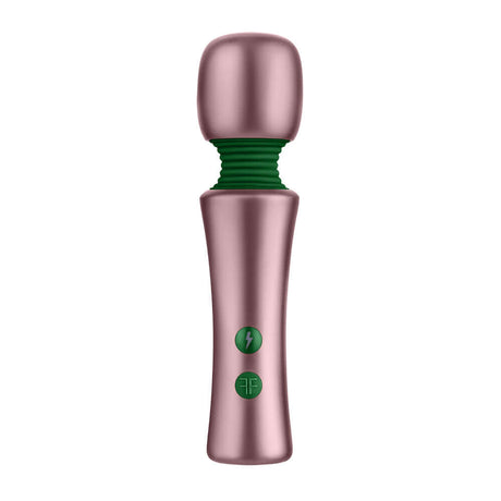 Femmefunn Bougie Wand Massager Rose Gold, sleek metallic massager with power buttons and textured grip.