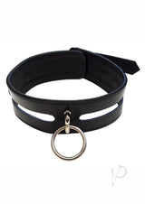 Rouge Leather Fashion Bondage Collar with O-Ring Black features a centered O-ring for secure attachment.