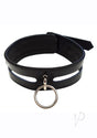 Rouge Leather Fashion Bondage Collar with O-Ring Black features a centered O-ring for secure attachment.