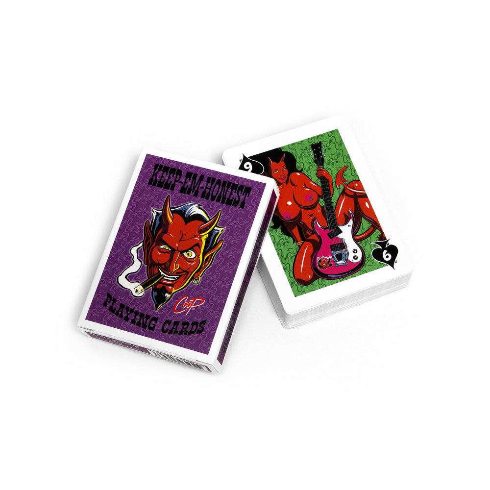 Coop's Keep-Em-Honest Pinup Playing Cards featuring playful designs and unique characters.