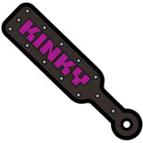 Wood Rocket Kinky Paddle Enamel Lapel Pin Black featuring a playful kinky design in black and purple.