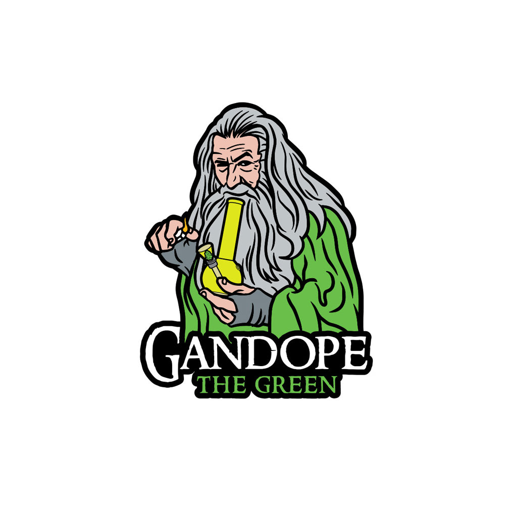 Wood Rocket Gadope The Green Enamel Lapel Pin featuring a whimsical wizard with a bong.