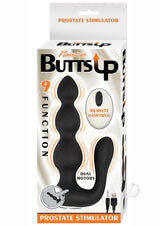 Butts Up Prostate Stimulator with Remote Control Black packaging featuring dual motors and 9 functions.