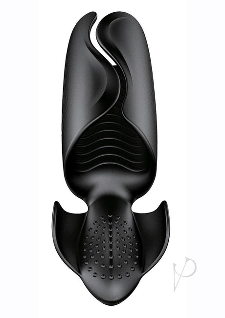 Hero Ultimate Rechargeable Silicone Masturbator Black with ergonomic design and textured channel for enhanced pleasure.