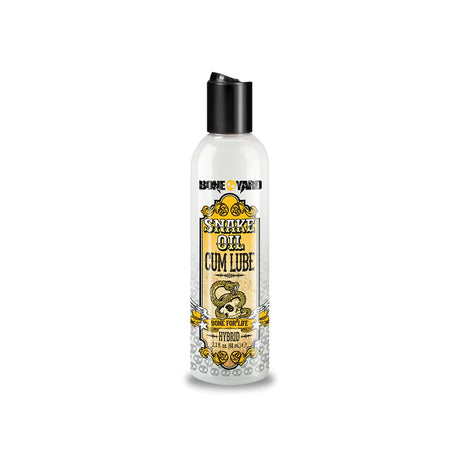 Boneyard Snake Oil Cum Lube 8.8 Oz bottle with vibrant label and sleek design, showcasing hybrid blend for ultimate experience.