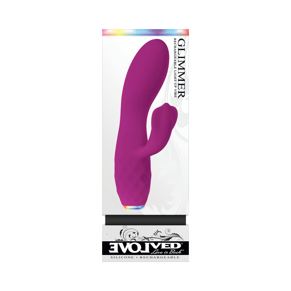 Evolved Glimmer Light-Up Rechargeable Silicone Dual Stimulator Purple