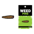 Wood Rocket Weed Blunt Novelty Pin Brown featuring a rolled blunt design and packaging labeled 'WEED PINS'.
