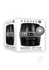 Gender X Barrel Of Fun Double Side Stroker Black product packaging showing 12 speeds and functions.