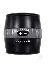 Gender X Barrel Of Fun Double Side Stroker Black, featuring an ergonomic barrel design and dual openings for customizable pleasure.