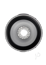 Top view of Gender X Barrel Of Fun Double Side Stroker Black showcasing its dual openings and textured inner channel.