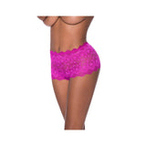 Split Crotch Lace Boy Short Raspberry S M shown in a vibrant raspberry lace design, featuring a playful split-crotch detail.