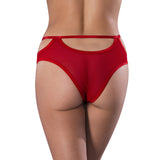 Magic Silk Holidaze Cheeky Boy Short Red L XL featuring sheer mesh and playful cutouts, shown from the back.