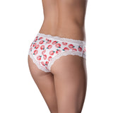 Sweet Treats Boy Short with Lube Peach L XL featuring cheeky rear exposure and lace trim, perfect blend of cute and seductive.