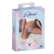 Magic Silk Pheromone Tanga Panty 2 Pack Lilac Black S/M packaging display featuring tanga panties and pheromone sample.