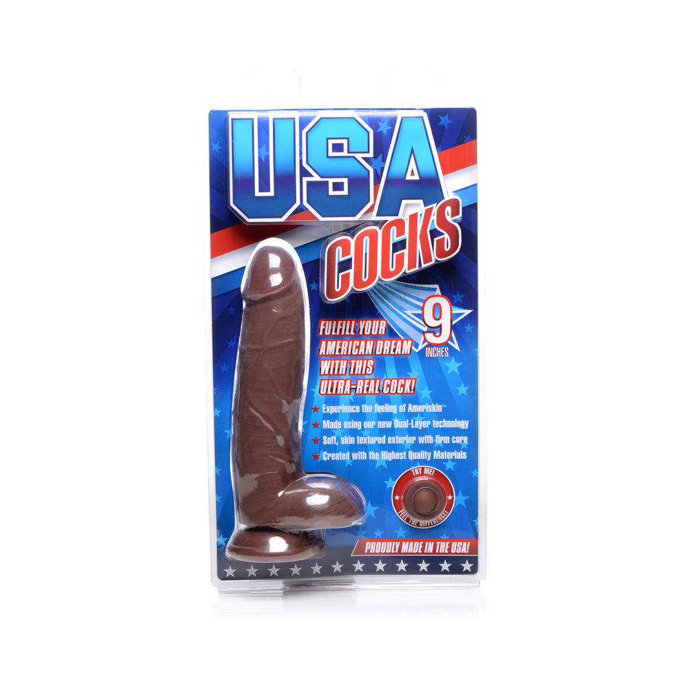 USA Cocks 9 inches Ameriskin Dual Density Dildo Dark