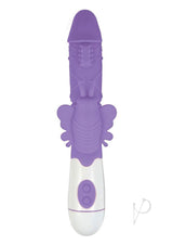 Lotus Sensual Massager No 4 Silicone Rabbit Vibrator Purple featuring a butterfly-shaped clitoral stimulator.
