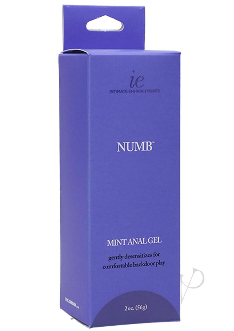 Intimate Enhancements Numb Anal Gel 2 Oz Mint packaging designed for comfortable backdoor play.
