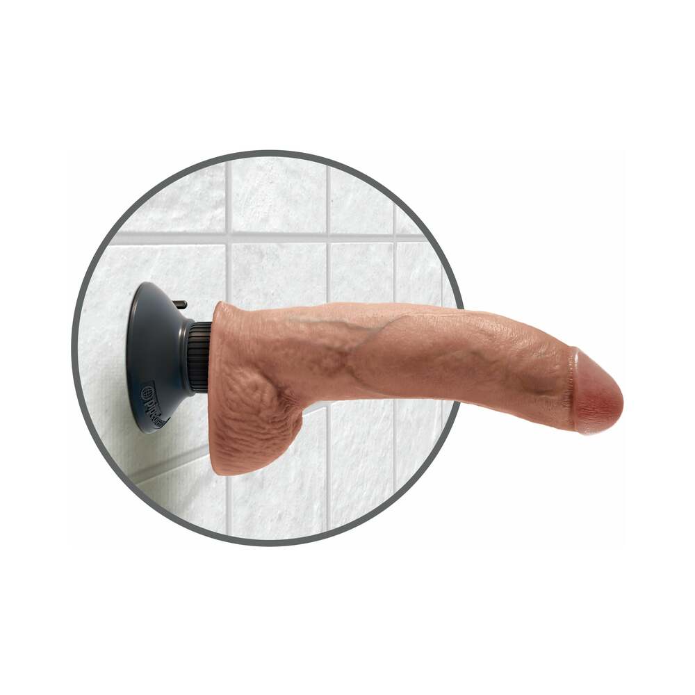 King Cock 9 inches Vibrating Cock With Balls Poseable Suction Cup Dildo Tan