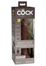 King Cock Elite 7 Inch Vibrating Silicone Dildo Chocolate in packaging, showcasing its features and design.
