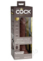 King Cock Elite 7 Inch Vibrating Silicone Dildo Chocolate in packaging, showcasing its features and design.