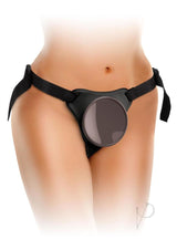 King Cock Elite Vibrating Body Dock Kit 8 Inch Vanilla harness close-up, showing the secure strap-on system.