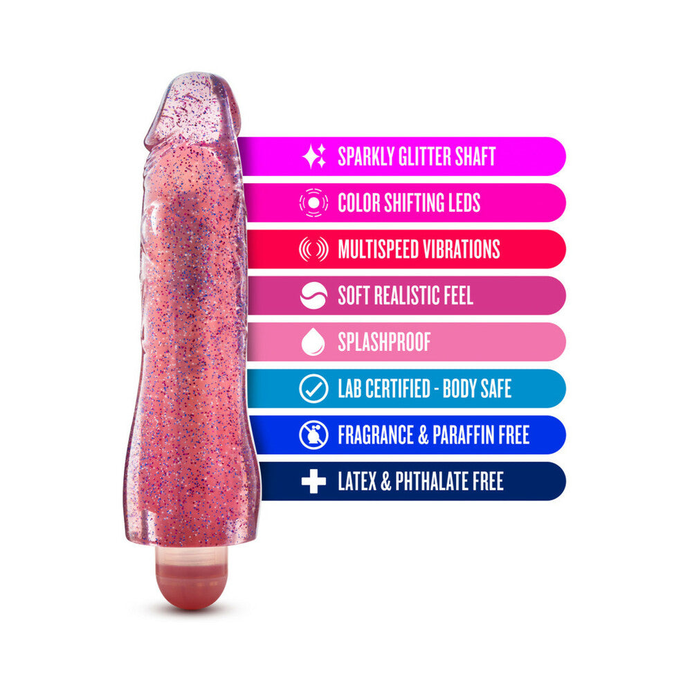 Blush Glow Dicks Molly Color Changing 8 inches Vibrating Dildo Glitter Pink