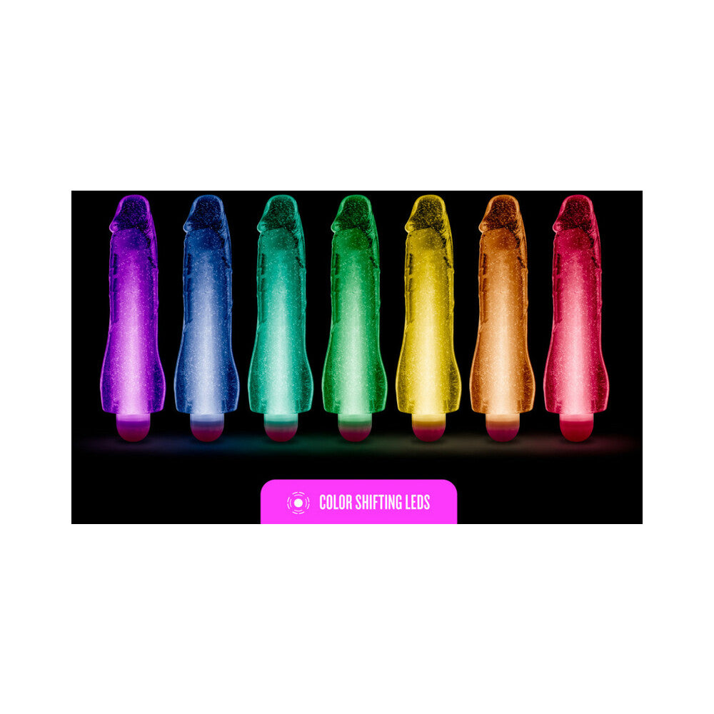 Glow Dicks Molly Color Changing 8 inches Vibrating Dildo Glitter Purple