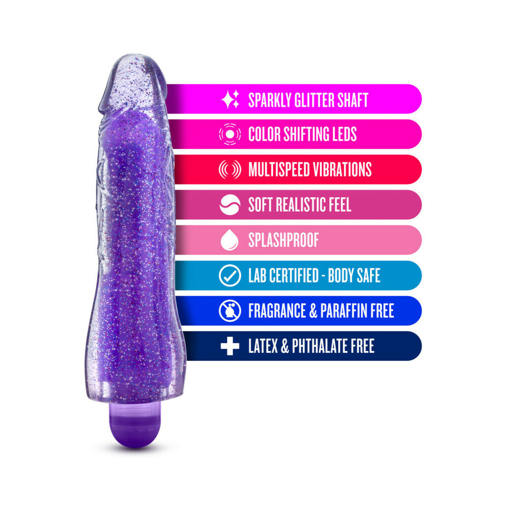 Glow Dicks Molly Color Changing 8 inches Vibrating Dildo Glitter Purple