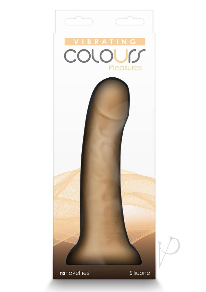 Colours Pleasures Silicone Vibrating Dildo 7 inch Vanilla in packaging showcasing its lifelike design and texture.