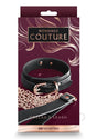 Bondage Couture PU Leather Collar and Leash Black packaging featuring collar, leash, and details.