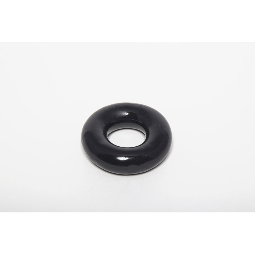 Rock Solid Donut 3X Stretchy Cock Ring Black on a white background, showcasing its smooth classic design.