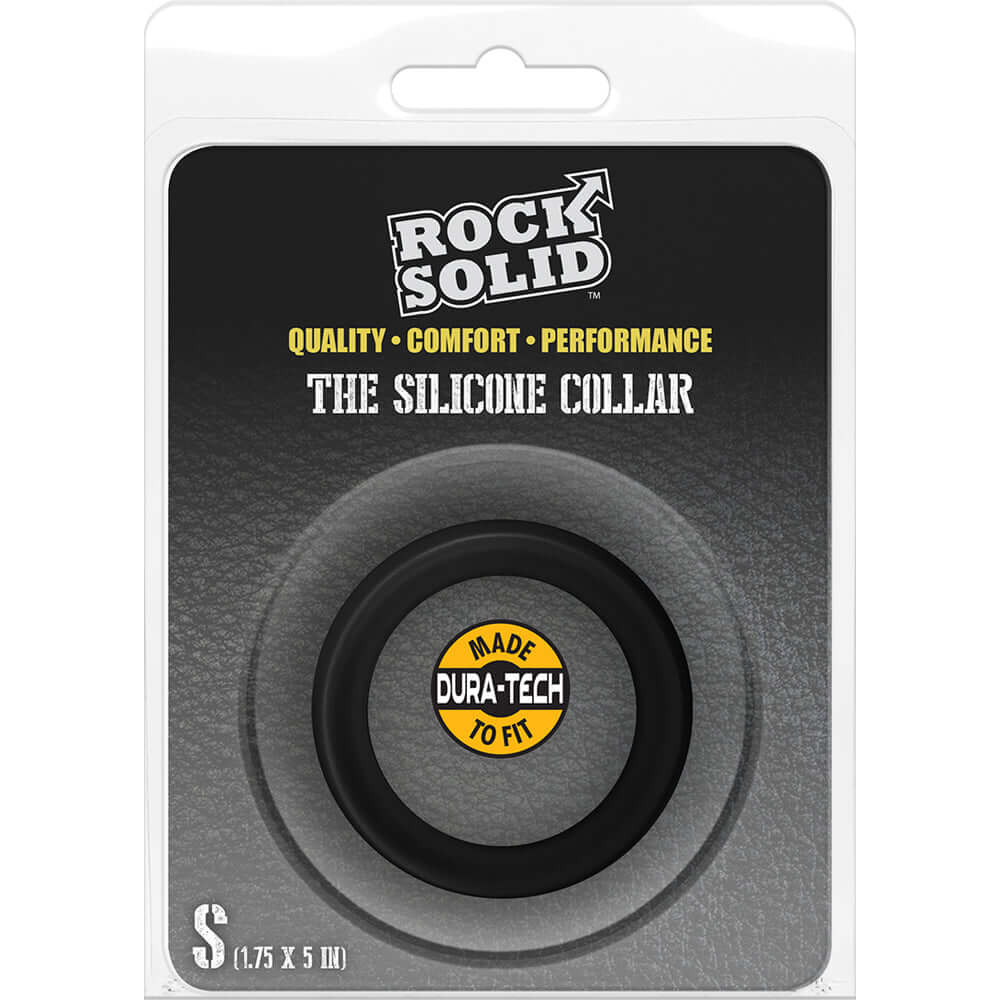 Rock Solid Collar Small Black packaging featuring a premium silicone collar designed for quality, comfort, and performance.