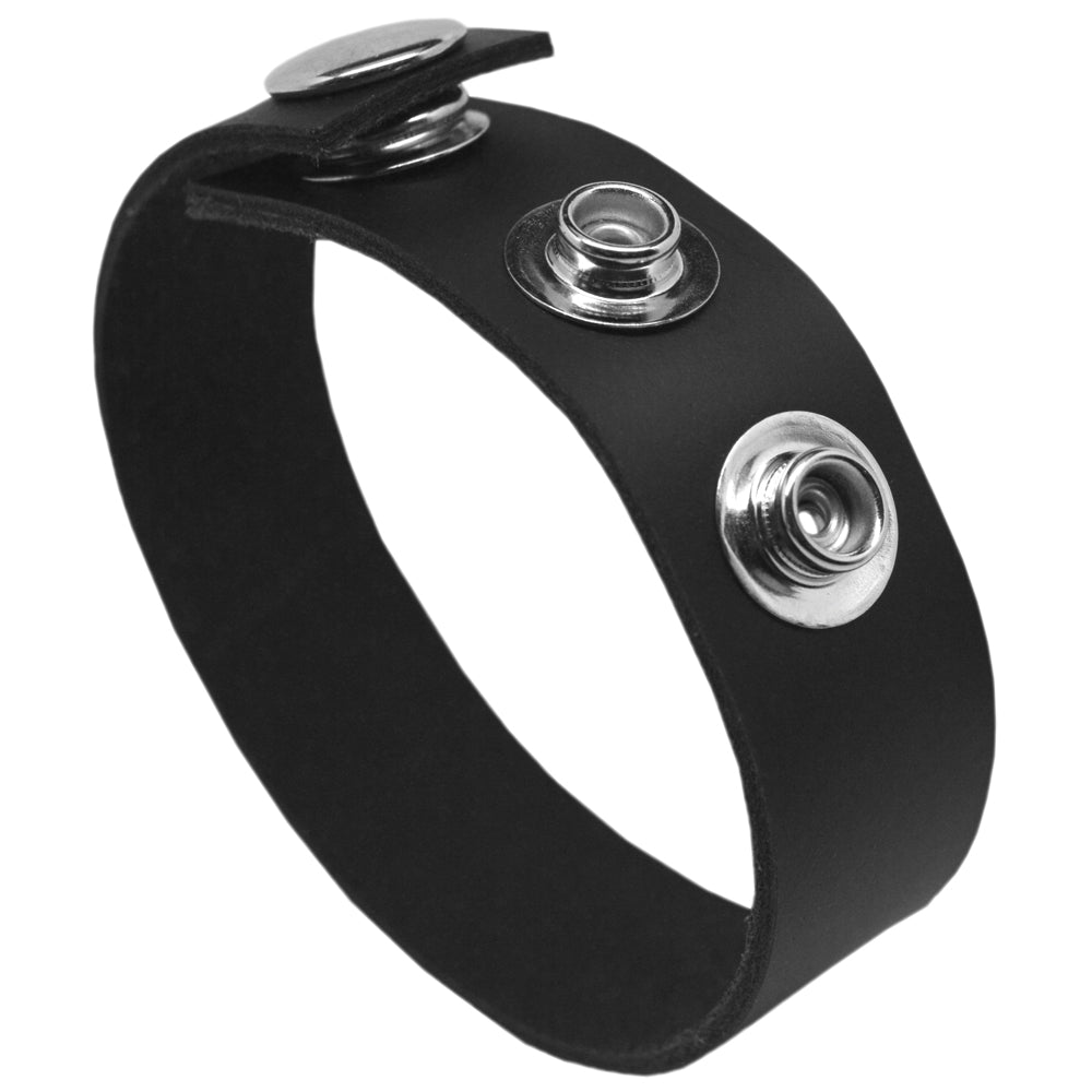Rock Solid Leather 3 Snap Adjustable Cock Ring Black, leather cock ring with snaps for adjustable fit and comfort.
