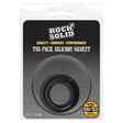 Rock Solid Tri-Pack Silicone Gasket Cock Ring Black packaging featuring three silicone rings for comfort and performance.
