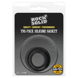 Rock Solid Tri-Pack Silicone Gasket Cock Ring Black packaging featuring three silicone rings for comfort and performance.