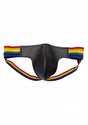 Rouge Leather Jock with Pride Stripes Xtra Large Multicolor featuring vibrant pride stripes and leather design.