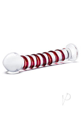 Glas Mr Swirly Glass Dildo 10 inch Clear Red with bold spiral ridges and clear body.